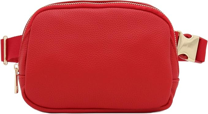 Lightweight Soft PU Pebbled Leather Sling Fanny Pack Belt Bag with Gold Metal Buckle (Red) | Amazon (US)