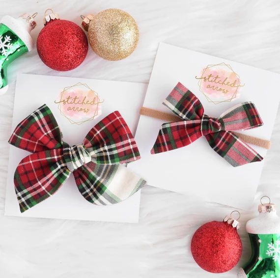 Red Green Plaid Baby Bow Headband - Holiday Christmas Hair Bow - Toddler Hair Clips - Newborn Bow... | Etsy (US)