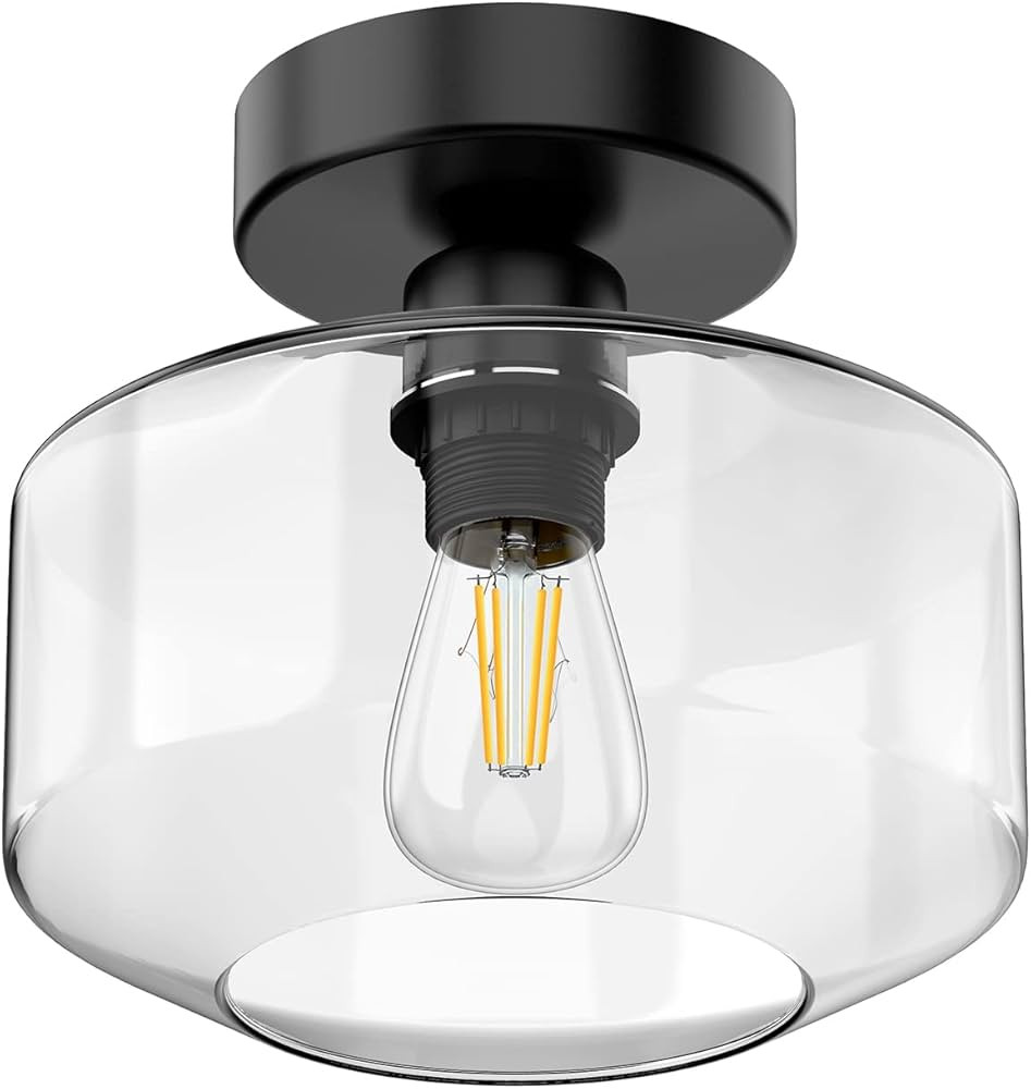Semi-Flush Mount Ceiling Light,Clear Glass Shade Ceiling Light Fixtures,Modern Indoor Flush Mount... | Amazon (US)