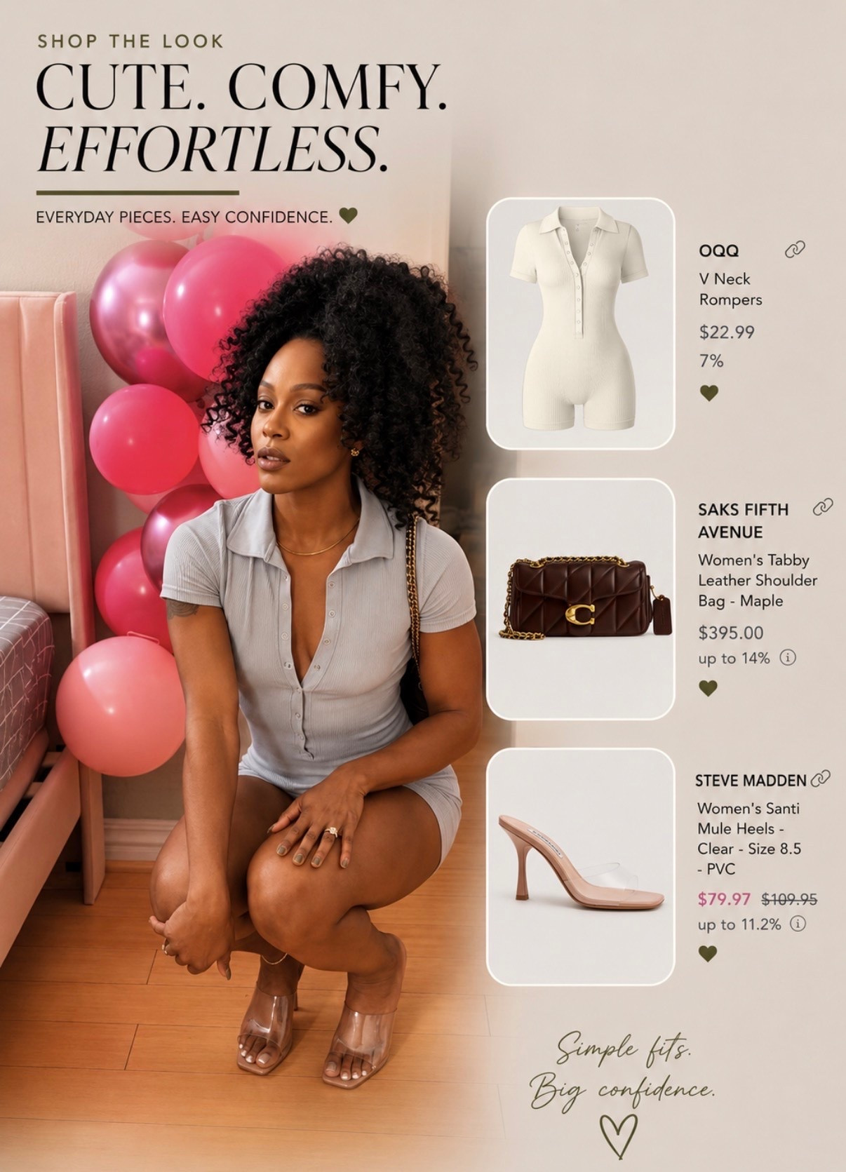 Be the birthday in this simple but chic look. Giving soft life but make it effortless ✨
Linked everything from this look because she’s too good not to share 🤍 from the OQQ fitted romper to the Steve Madden clear heels + Coach Maple Tabby  moment. Perfect for brunch, date night, or when you just wanna look expensive with minimal effort 🤌🏾

#LTKStyle #LTKFinds #NeutralStyle #SoftLifeStyle #DateNightLook #LuxuryStyle #BlackGirlLuxury #FashionOver30 #MinimalStyle #EverydayLuxury