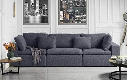 Large Classic Living Room Linen Fabric Sofa, 111.8" W inches (Dark Grey) | Amazon (US)