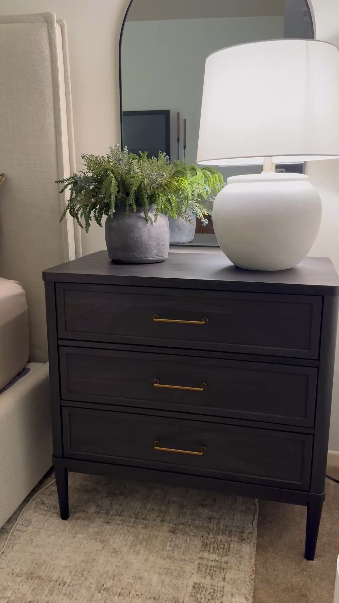 Black nightstand, Norfolk pine stems, clay vase, gray vase, better homes and gardens nightstand, Walmart nightstand, black nightstand 





#LTKHome #LTKSaleAlert #LTKU