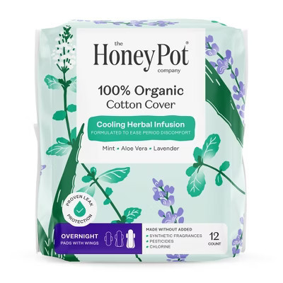 The Honey Pot Company 100% Organic Cotton Cover Cooling Herbal Infusion Overnight Pads - 12ct | Target