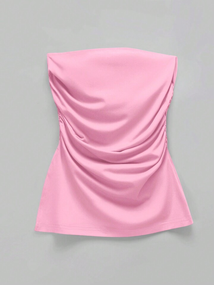 SHEIN EZwear Top de tubo casual para mujer con pliegues unicolor de verano | SHEIN