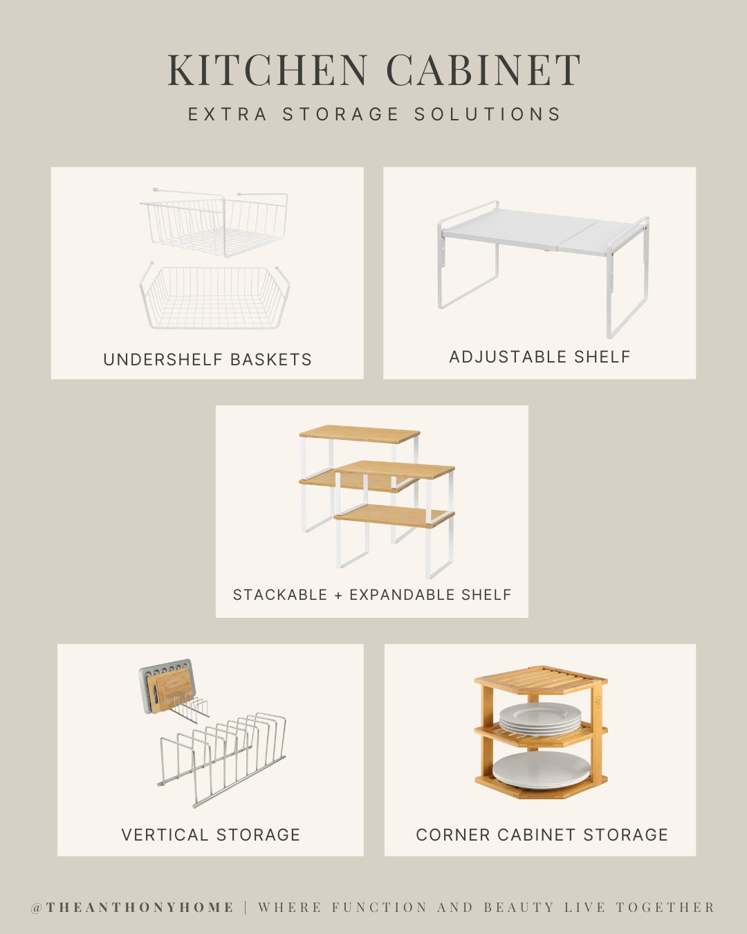The Cabinet Fix That Actually Works (No Custom Build Needed)

Custom shelves are amazing, but if that’s not in the plan, you can still make your cabinets work harder with a few simple organizers:

Adjustable risers – create more usable layers instantly

Stackable shelves – double your space for plates and bowls

Under-shelf baskets – grab-and-go storage for lids, napkins, or lightweight items

All the products I’ve used (and loved) are linked below so you can organize your kitchen without a full remodel ⬇️ 

 #LTKHome