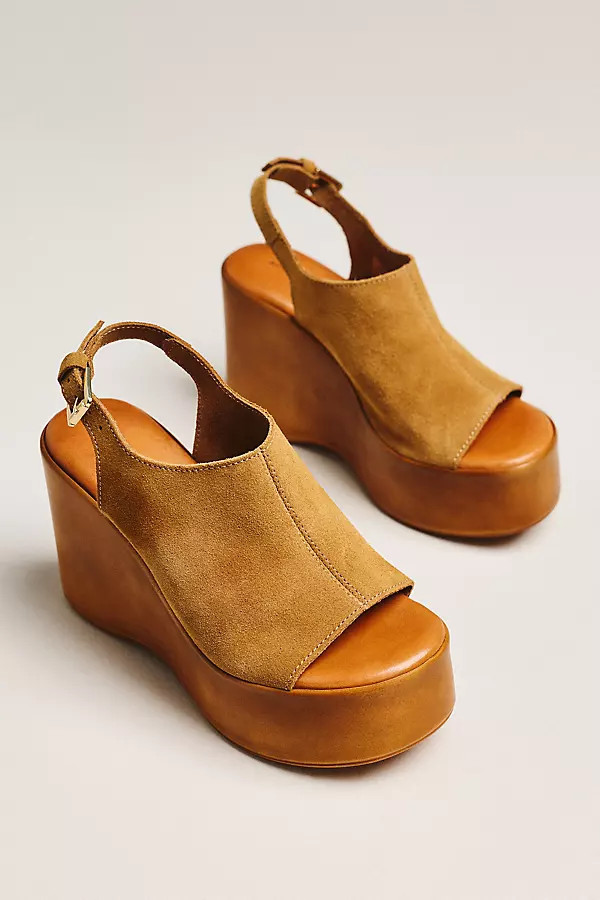 Wood-Bottom Slingback Platform Wedge Heels | Anthropologie (US)