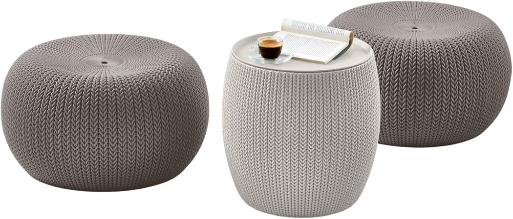 KETER Urban Knit Pouf Ottoman Set of 2 with Storage Table for Patio and Room Décor-Perfect for B... | Amazon (US)
