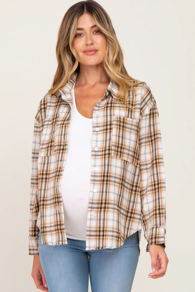 Jade Plaid Frayed Maternity Button Up | PinkBlush Maternity