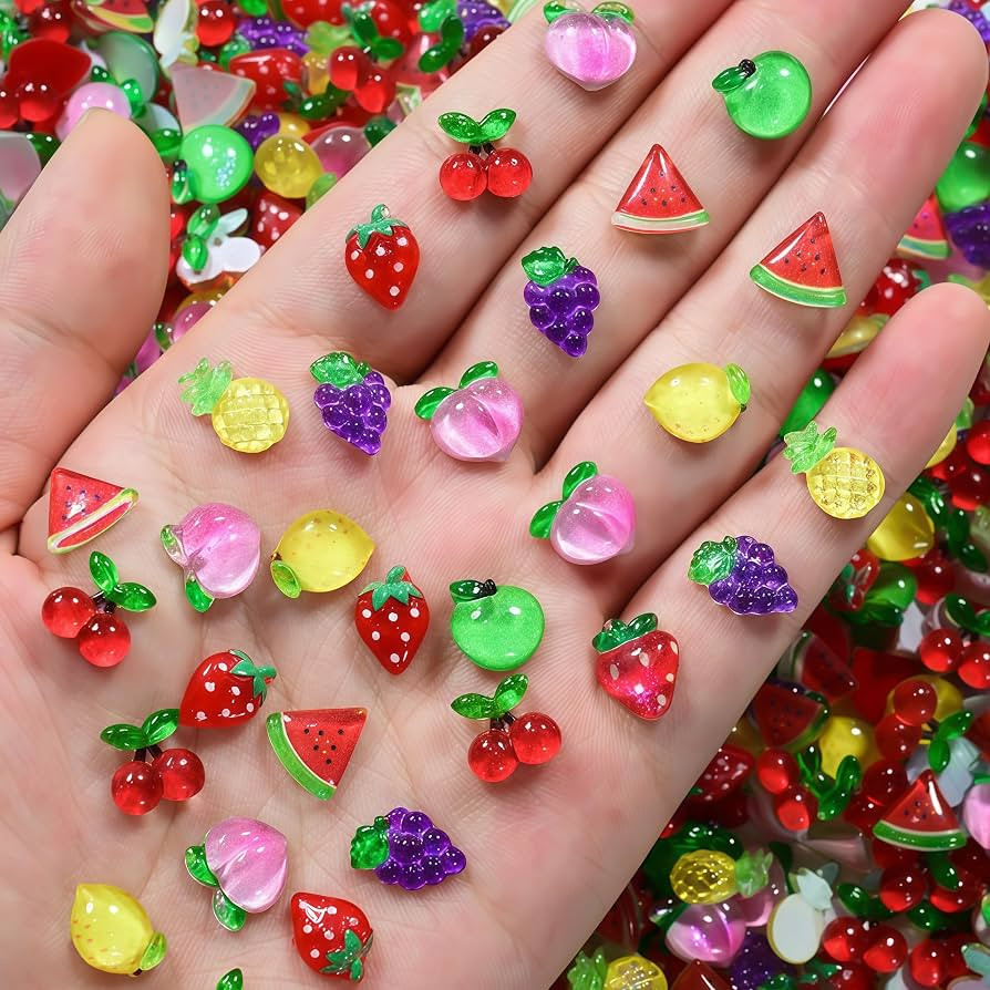 100Pcs Cute Fruit Nails Charms 3D Resin Fruit Nail Art Rhinestones Summer Strawberry Cherry Grape... | Amazon (US)