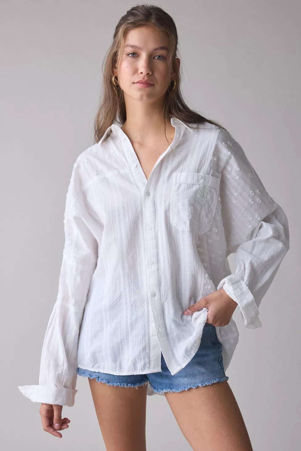 BDG Alex Oversized Cotton Button-Down Shirt | Urban Outfitters (US and RoW)