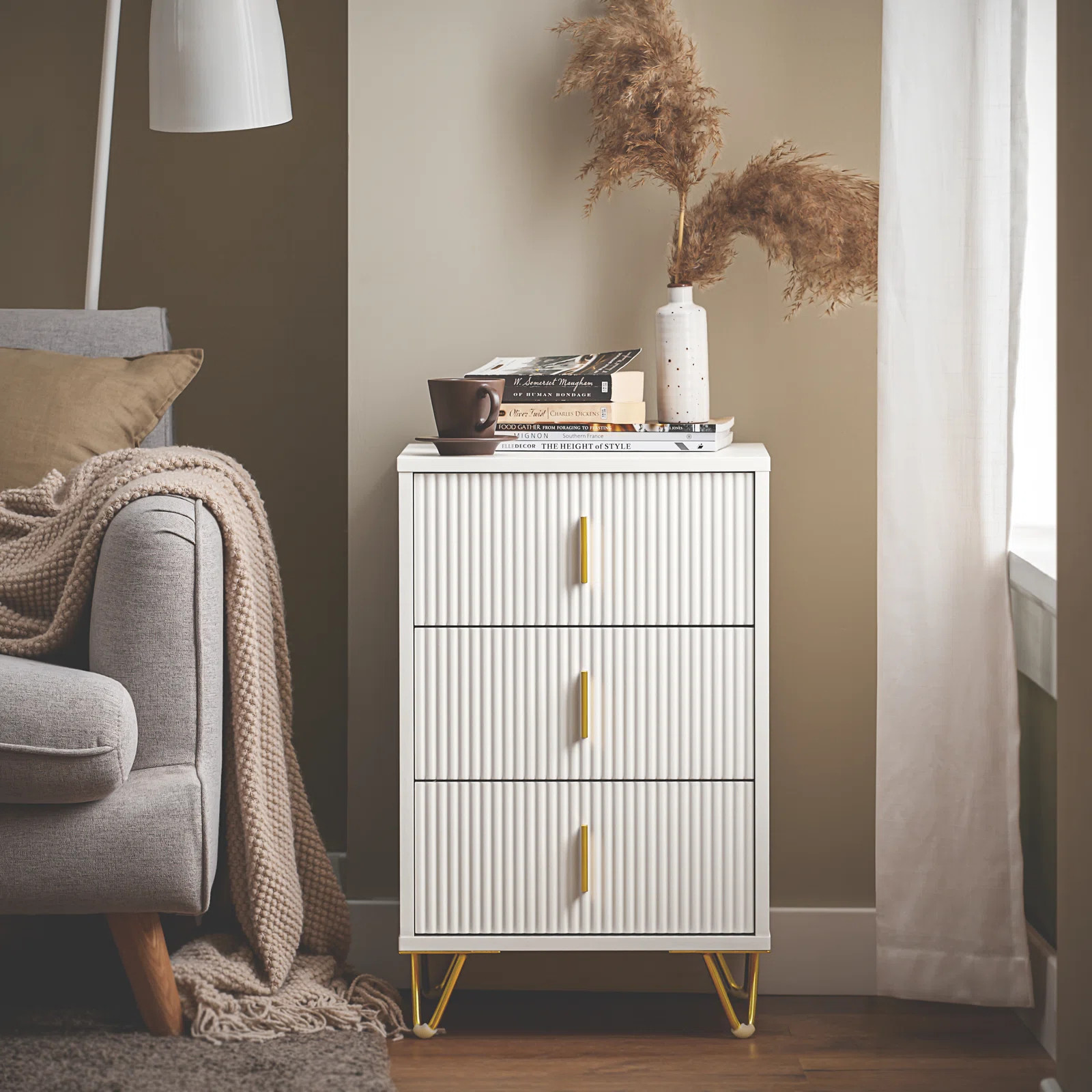 Bedside Table with 3 Drawers Sofa Table, White | Wayfair North America