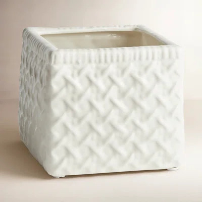 Canetage White Square Cane-Weave Pattern Ceramic Cachepot Small | Wayfair North America