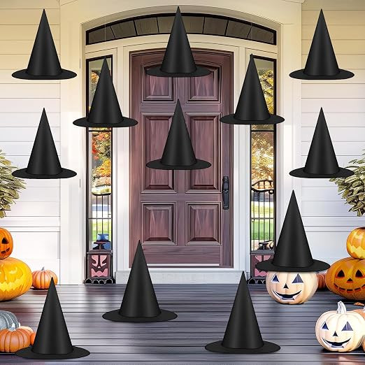 12 PCS Halloween Witch Hats, Black Hanging Witch Hats Porch Yard Decor | Amazon (US)