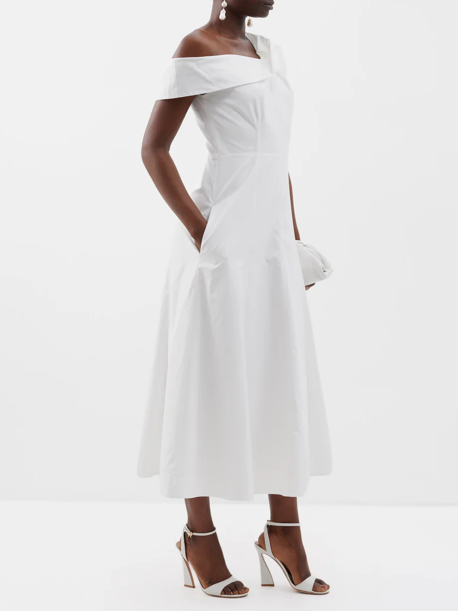 One-shoulder draped cotton-poplin midi dress | Roland Mouret | Matches (US)