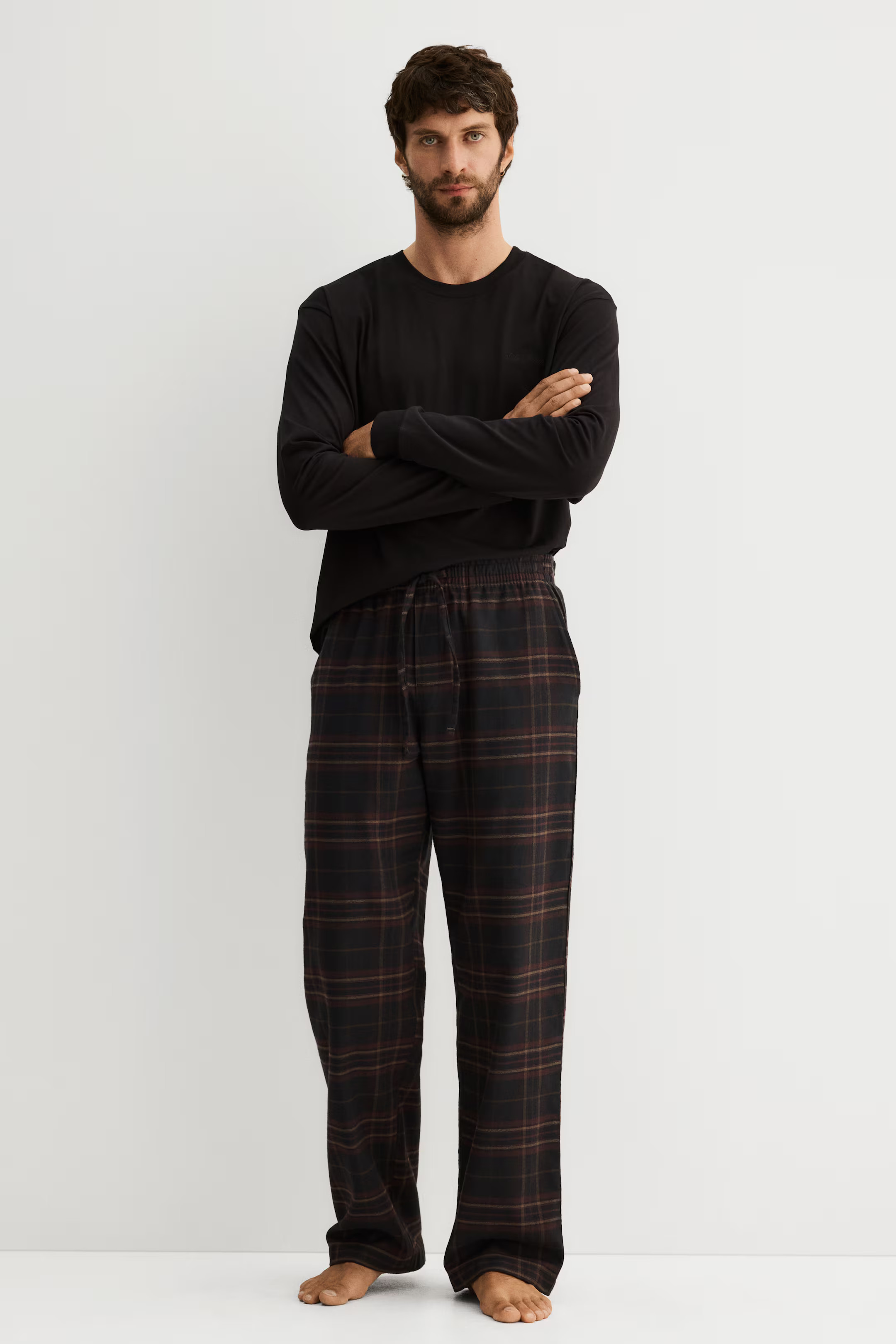 Cotton pyjama top and bottoms - Navy blue/Checked - Men | H&M GB | H&M (UK, MY, IN, SG, PH, TW, HK)