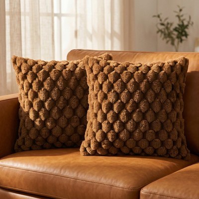 Unique Bargains Sofa Couch Decorative Soft Faux Fur Fuzzy Plush Throw Pillow Covers 2 Pcs Dark Brown 16" x 16" | Target