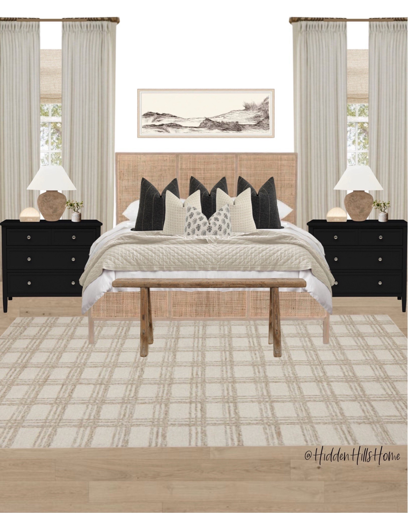 Master bedroom mood board, modern classic bedroom design inspiration, modern classic bedroom mood board, home design inspiration, cane bed, neutral bedroom, black nightstands #bedroom 


#LTKHome #LTKSaleAlert #LTKSeasonal