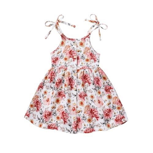 YOUNGER TREE 1-6T Toddler Kids Girls Summer Dress Sling Floral Casual Dress Girls Sleeveless Party Dresses(3-4T, Yellow Floral+Pink Floral) | Amazon (US)