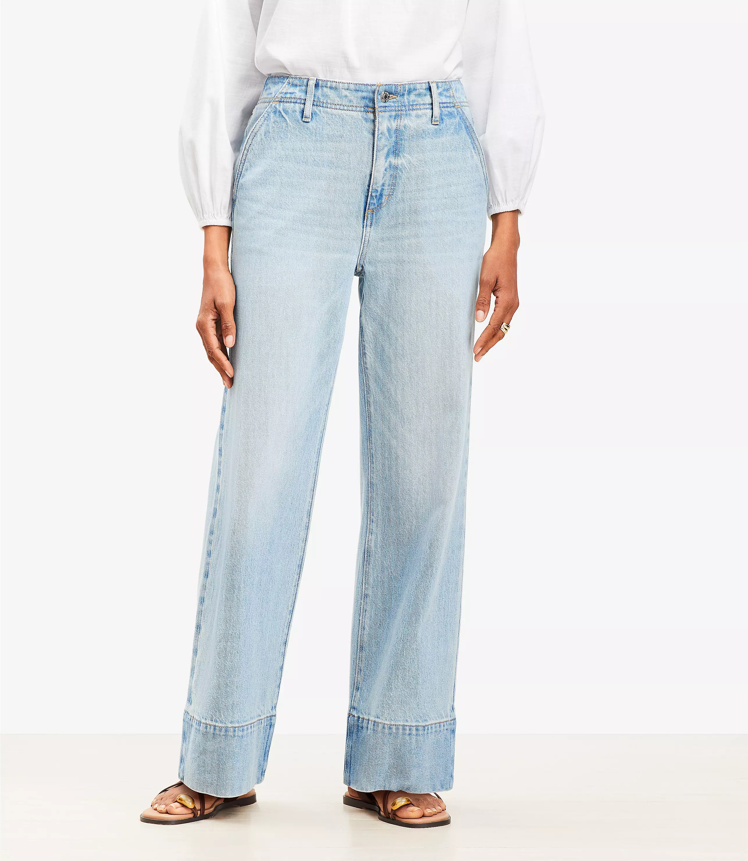 Curvy High Rise Wide Leg Jeans in Vintage Light Indigo Wash | LOFT
