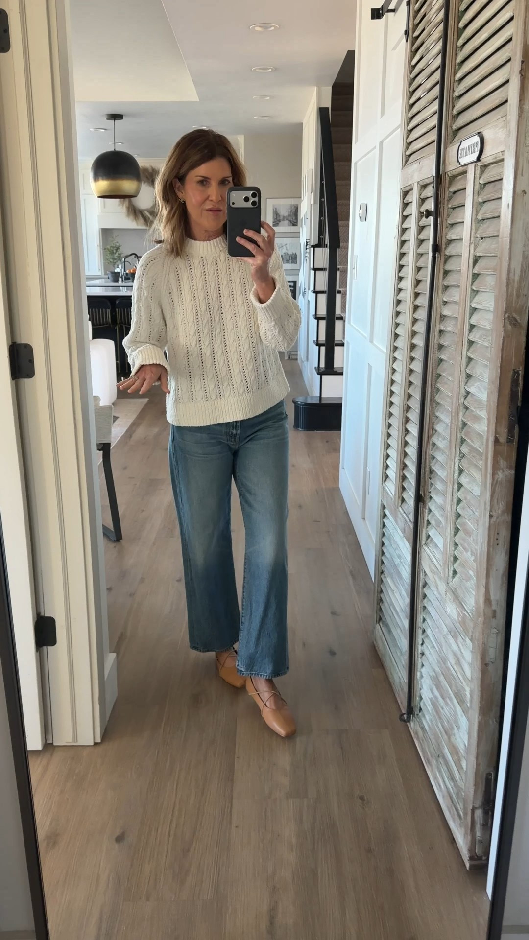 Wearing a size medium sweater and size 27 jeans 
Ballet flats are from Amazon 

#LTKOver40