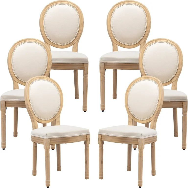 French Country Dining Chairs Set of 6, Cream Kitchen & Dining Room Chairs Set of 6, Ivory Linen U... | Walmart (US)
