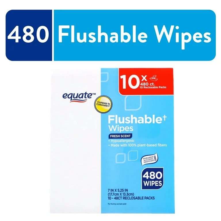 Equate Flushable Wet Wipes, Fresh Scent, 480 Wipes (10 Pack), Compare to Cottonelle® | Walmart (US)