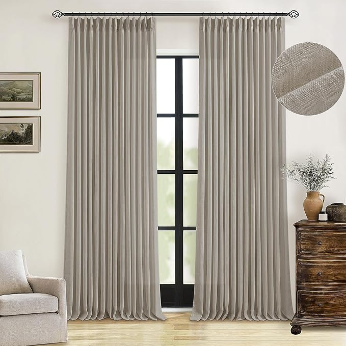 Taupe Burlywood Pinch Pleated Linen Curtains 96 Inches Long for Living Room Bedroom 2 Panels Ligh... | Amazon (US)