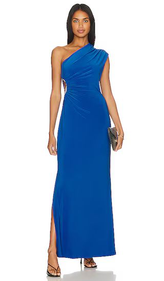 One Shoulder Cut Out Gown in Blue | Revolve Clothing (Global)