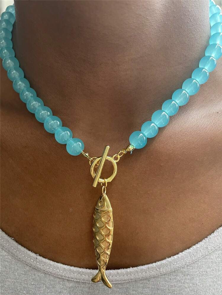 Stainless Steel Fish & Starfish Pendant Necklace, Beaded Vacation Style Necklace








5.00(20) | SHEIN