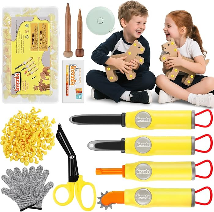 Cardboard Cutter Tools for Kids - 153 Pcs Kid Safe Cardboard Cutter with Saws, Fold-Roller, Glove... | Amazon (US)