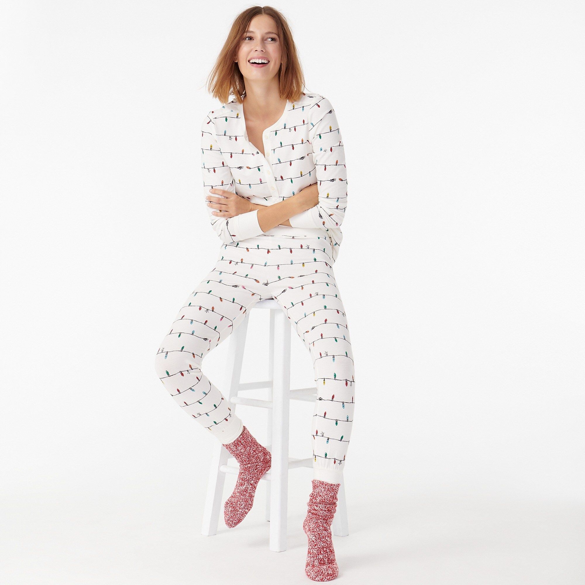 Dreamy henley pajama set in string lights | J.Crew US