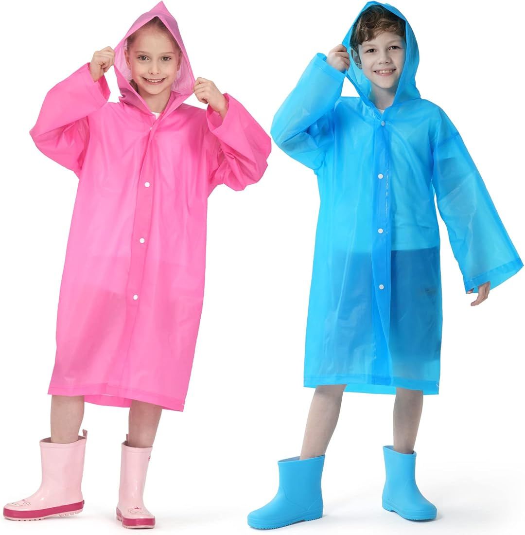 Opret 2 Pack Raincoats for Kids, Reusable Rain Ponchos with Hood and Sleeves Waterproof Rain Coat... | Amazon (US)