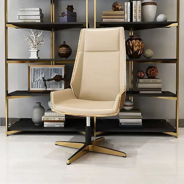 PU Leather Upholstered Office Chair High Back Swivel Chair Gold Base Executive Chair | Wayfair North America
