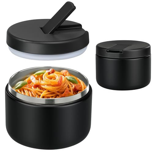 Pawtong 12oz Insulated Vacuum Food Jar with Buckle Lid Wide Mouth Soup Thermo for Hot Food Kids Leakproof Stainless Steel Lunch Container- Black- 1Pack | Amazon (US)