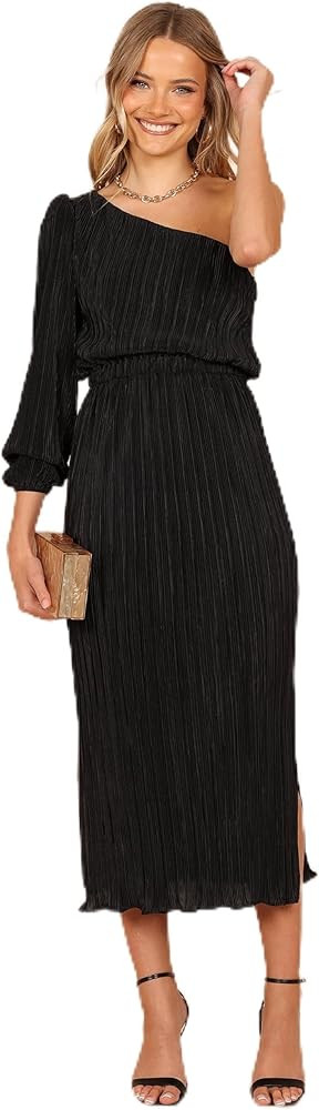 Petal & Pup Womens Pontee One Shoulder Pleated Midi Dress | Amazon (US)