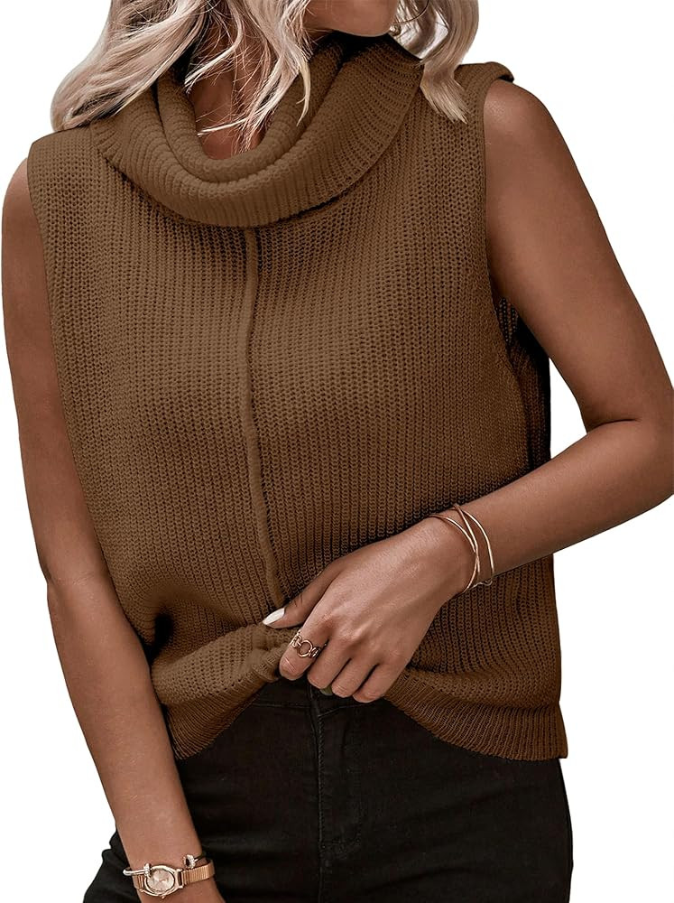 Womens Cowl Neck Knit Sweater Vest Sleeveless Casual Solid Trendy Turtleneck Ribbed Pullover Tank... | Amazon (US)
