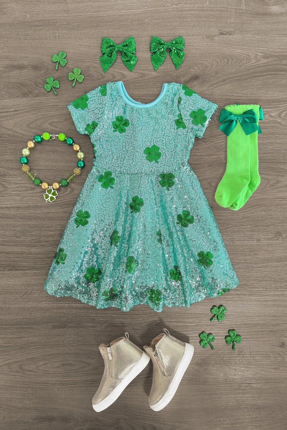 Green Sequin Shamrock Dress | Sparkle In Pink