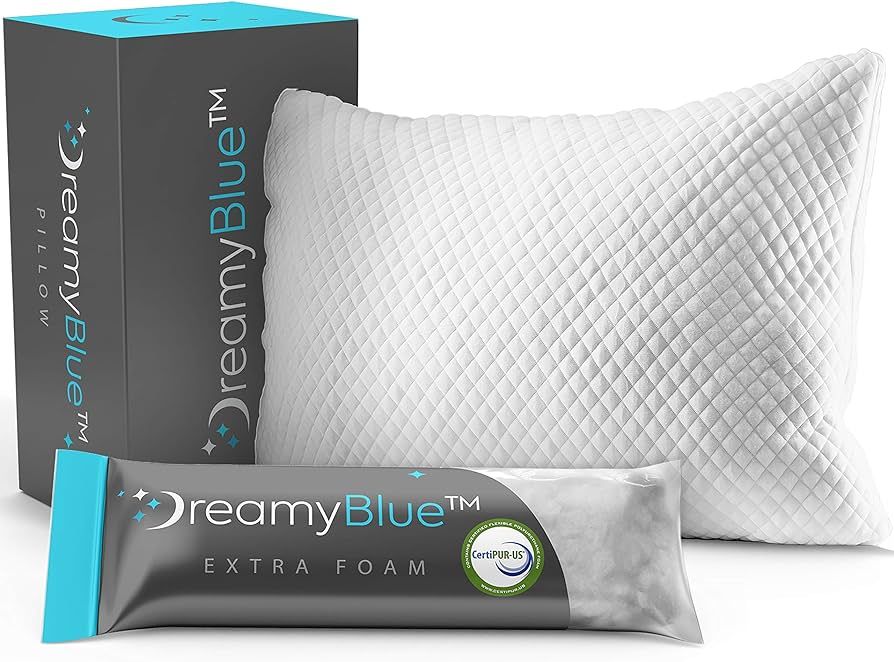 DreamyBlue Premium Pillow for Sleeping - Shredded Memory Foam Fill [Adjustable Loft] Washable Cov... | Amazon (US)