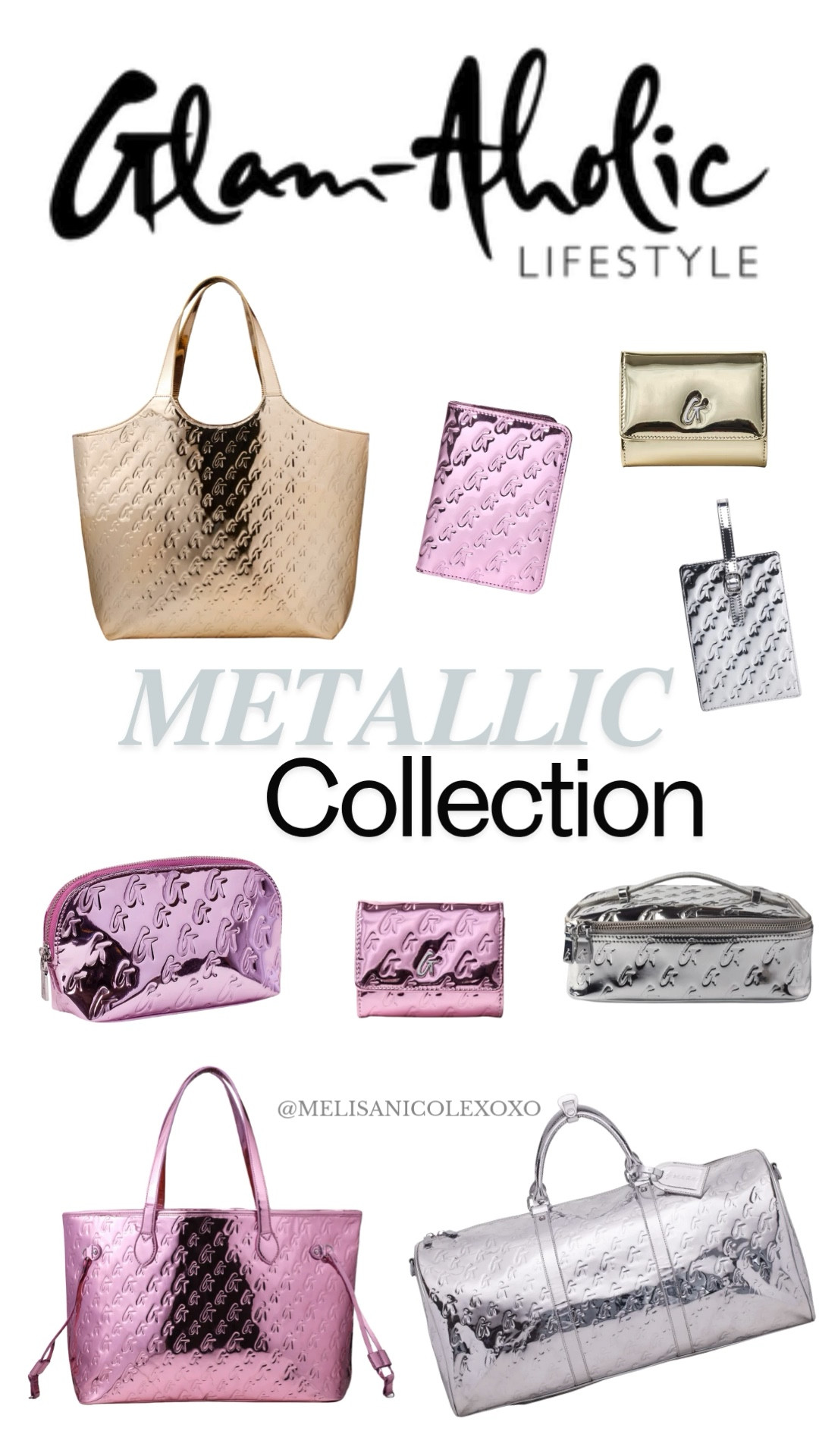 Glam-Aholic Lifestyle Metallics in gold, silver and pink. The duffle, tote and toiletry bags make for the perfect travel accessories. 

#LTKStyleTip #LTKItBag #LTKFindsUnder100
