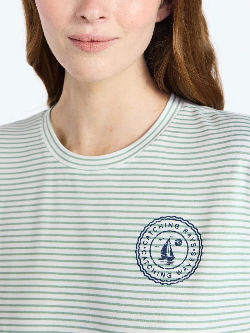 Joyspun Women's Dreamy Soft Collection Short Sleeve Sleep Top and Open Leg Pants Pajama Set, 2-Pi... | Walmart (US)