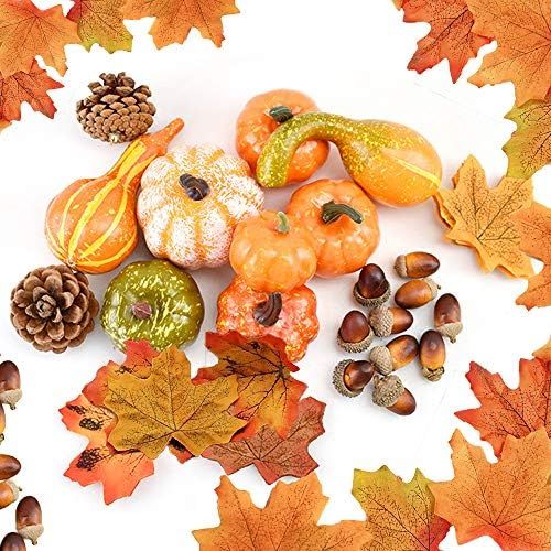 DOJoykey 70pcs Thanksgiving Decoration Set, Artificial Maple Leaves, Harvest Pumpkin, Small Acorn... | Amazon (UK)