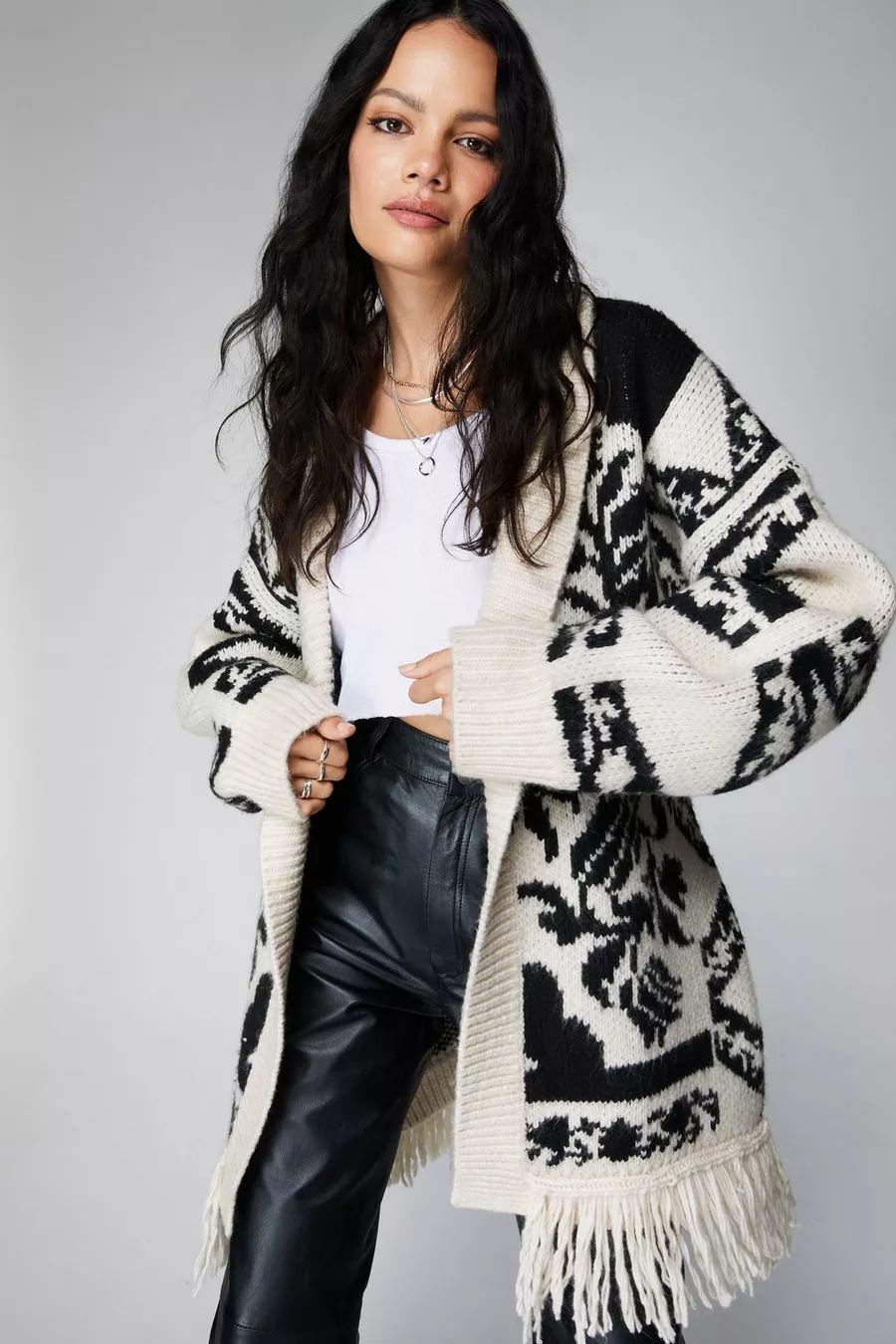 Oversized Nordic Fringe Coatigan | Nasty Gal US