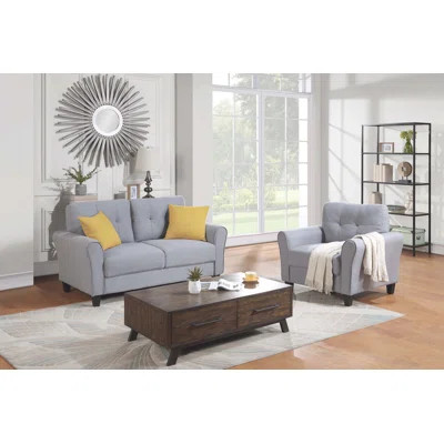 Modern Living Room Sofa Set Linen Upholstered Couch Furniture for Home or Office ,Light Grey-Blue | Wayfair North America