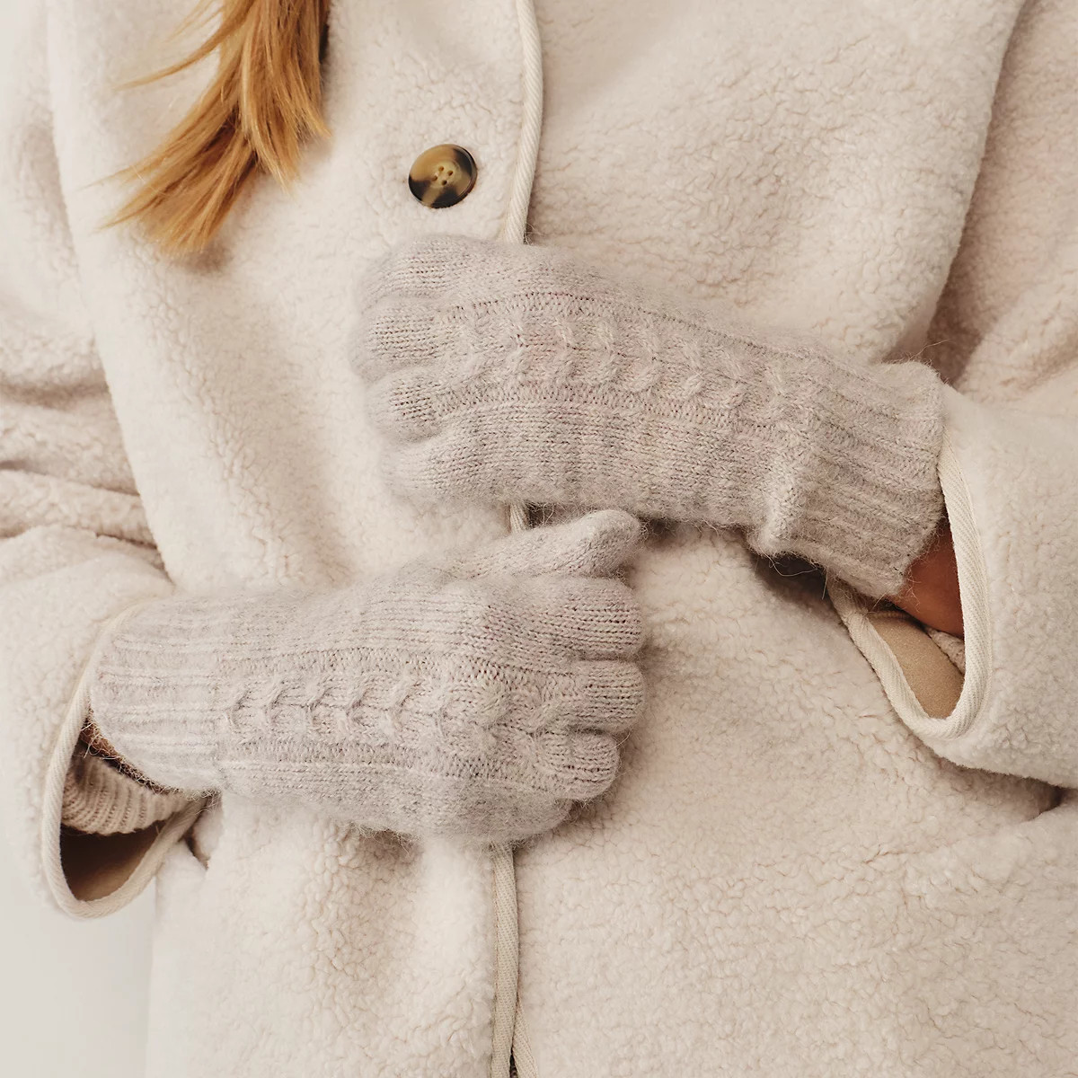 The White Company Cable Knit Gloves with Alpaca, Oyster, Size: One Size | The White Company UK & ROW