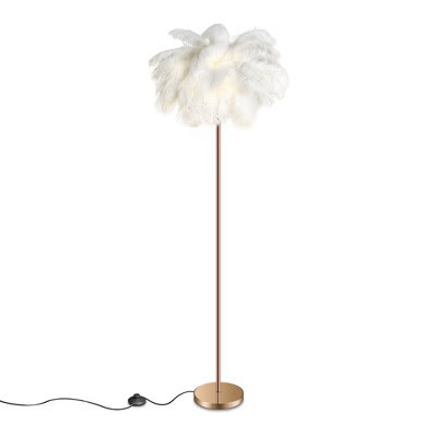EasyinBeauty Natural Ostrich Feather Floor Lamp with Foot Switch, Cozy Lighting for Princess Girl Bedroom, Reading Corner - White | Target