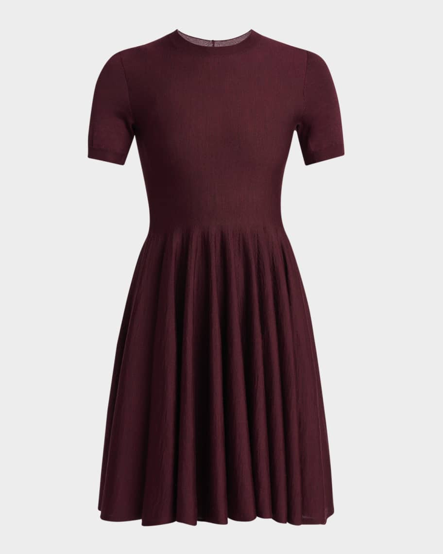 Short-Sleeve Fit-&-Flare Mini Dress | Neiman Marcus