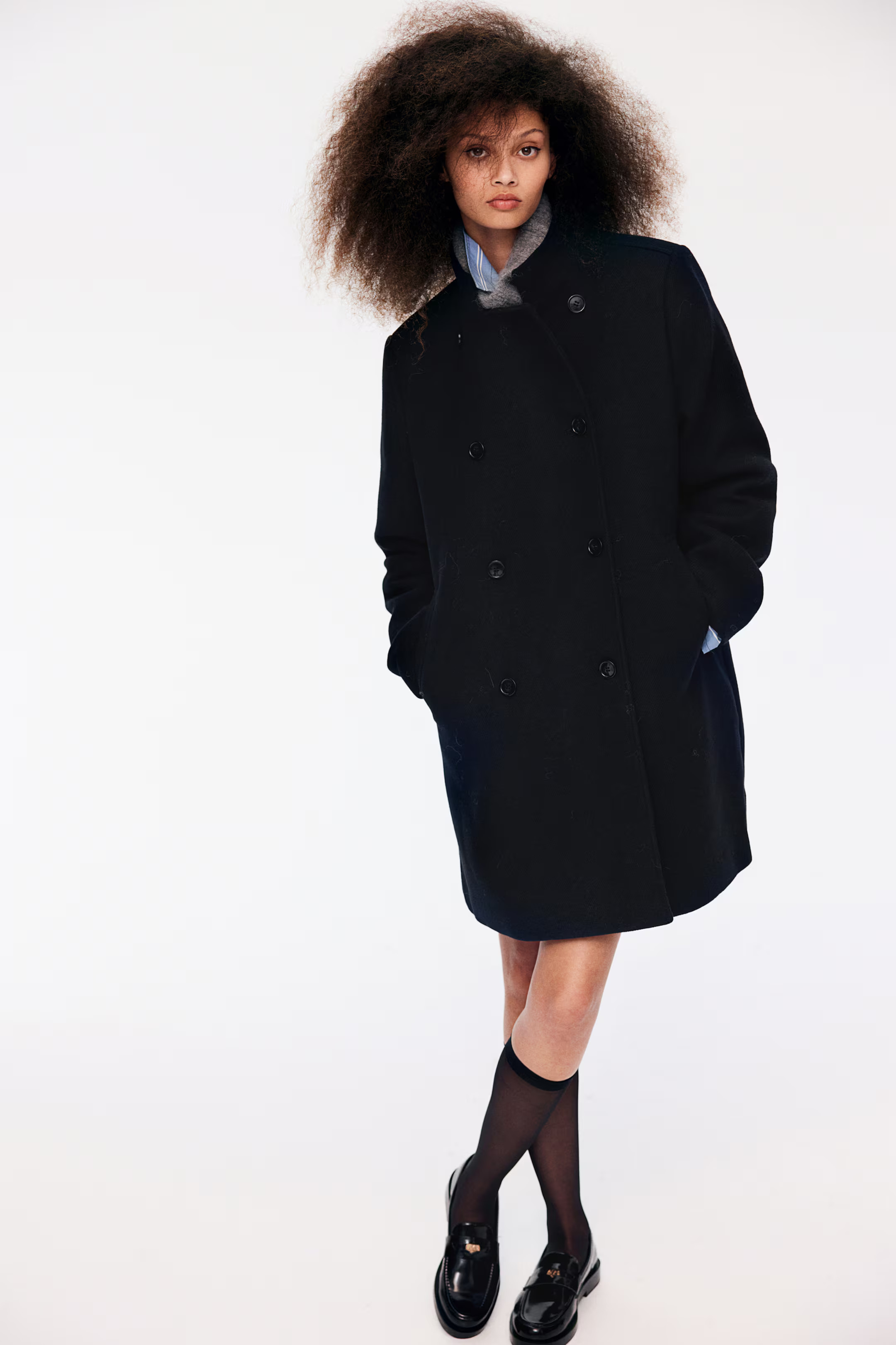 Double-Breasted Car Coat - Navy blue - Ladies | H&M US | H&M (US + CA)
