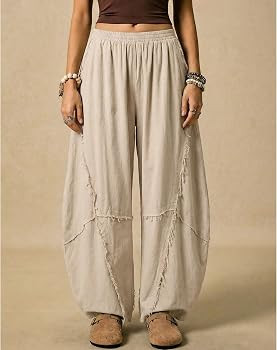 Womens Barrel Pants Wide Leg Casual Palazzo Pant Summer Boho Flowy Beach Lounge Trousers with Poc... | Amazon (US)