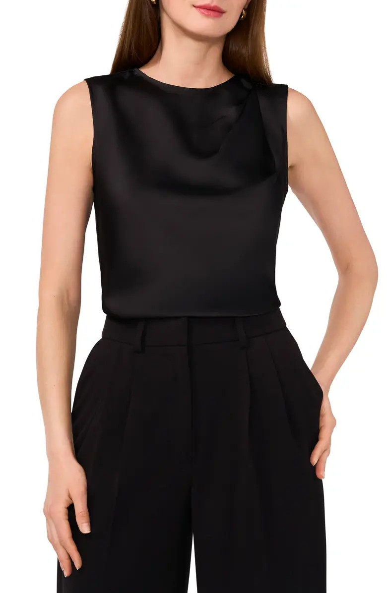 Single Pleat Sleeveless Satin Shell | Nordstrom
