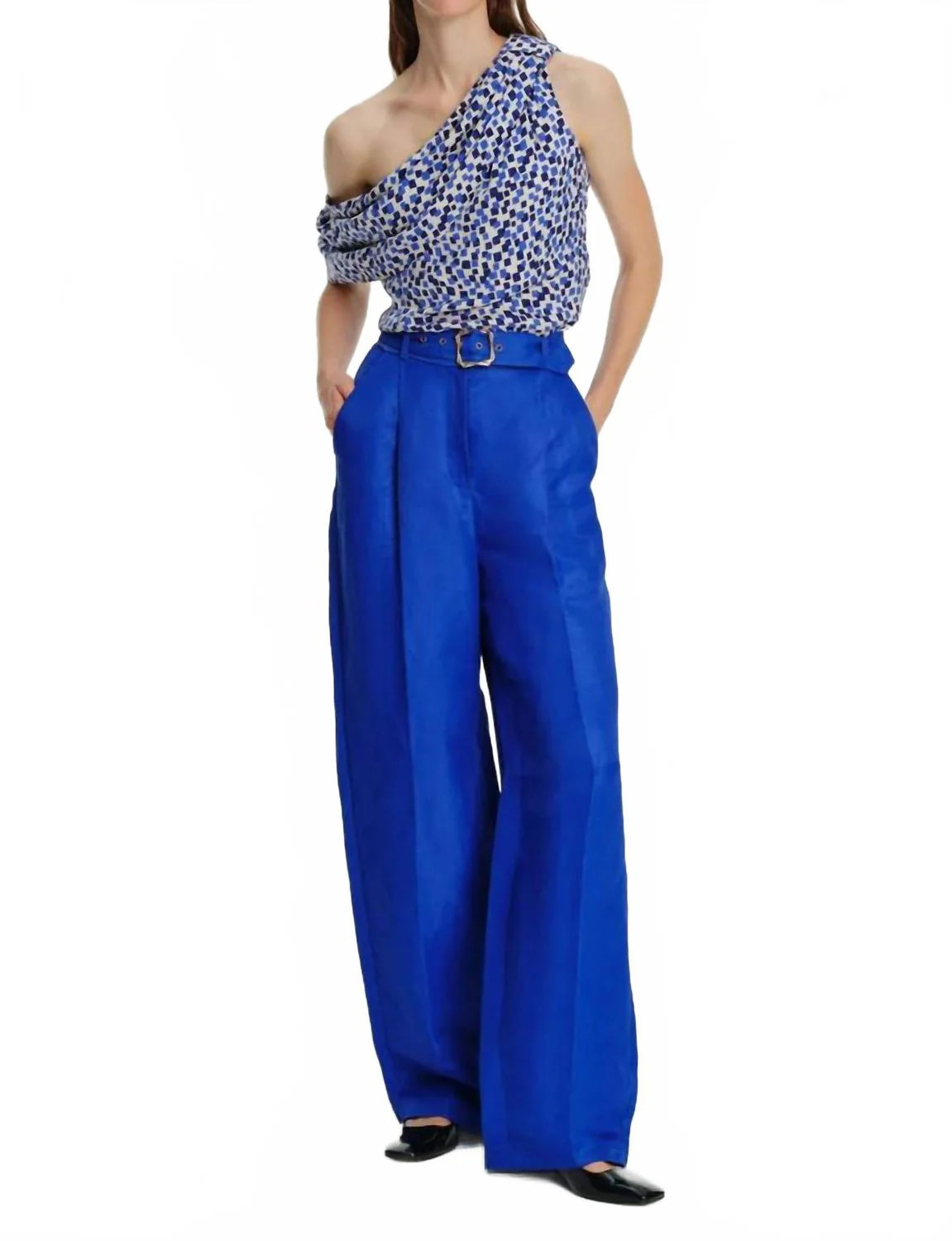 Wide Leg Linen Blend Pants In Sax | Shop Simon